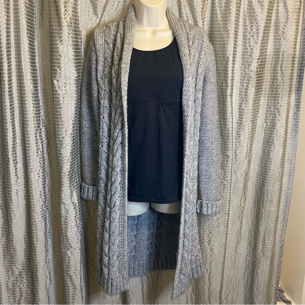 Elsa Manda Cable Knit Gray Duster Cardigan Medium
